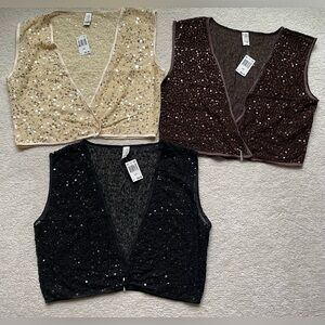 Collection XIIX Sequin Crop Tops (3pc lot)- Black, Brown, Cream